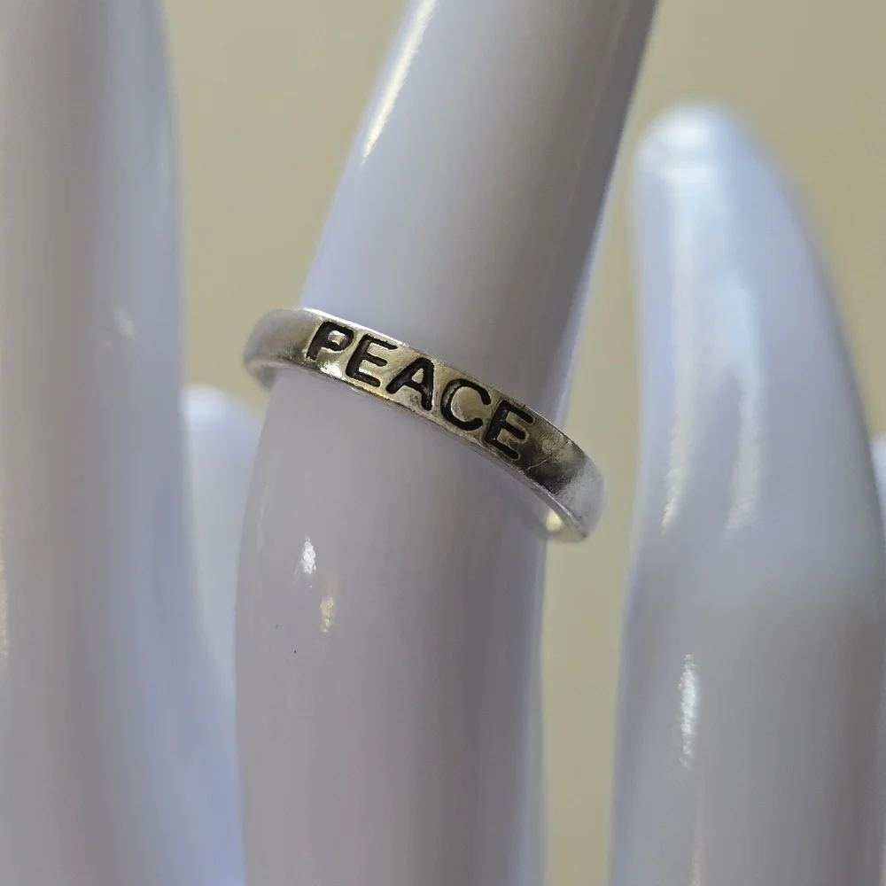 PEACE Engraved Silver Band Ring Size 6
